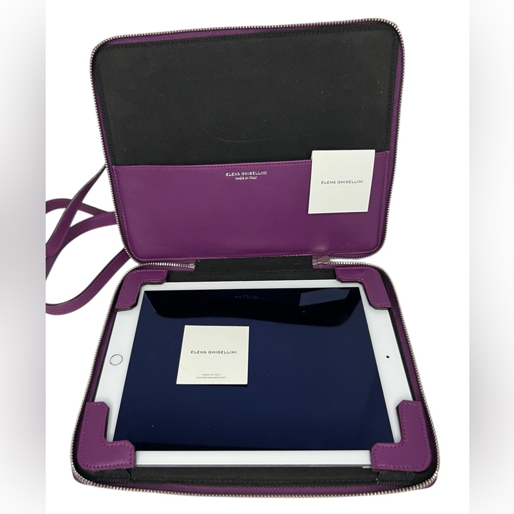 Elena Ghisellini Purple Leather 11" Tablet Case Cross body Padded Bag